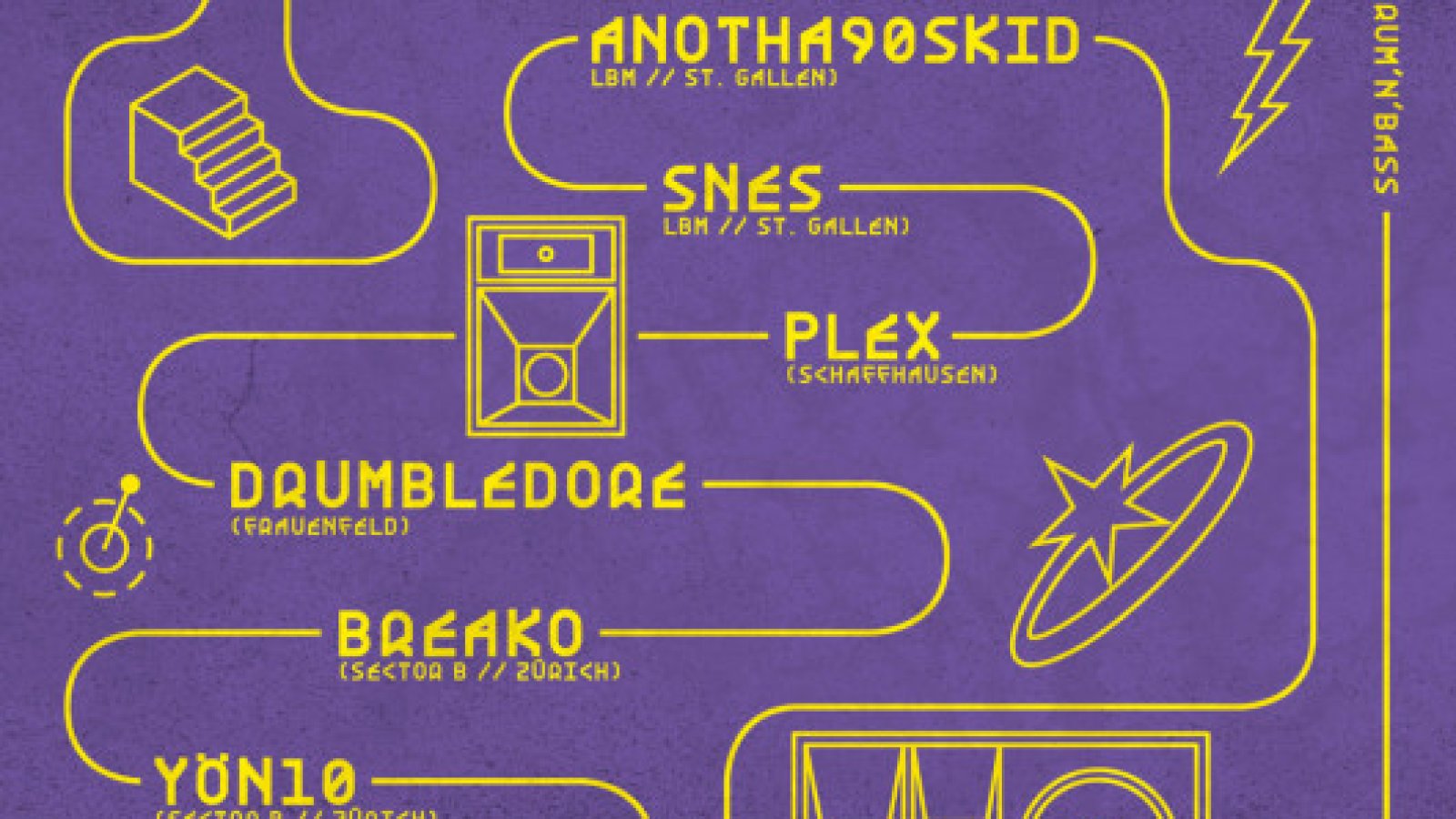 Sub Factory Afterparty, anotha90skid, snes, Plex, Drumbledore, Breako, Yön10