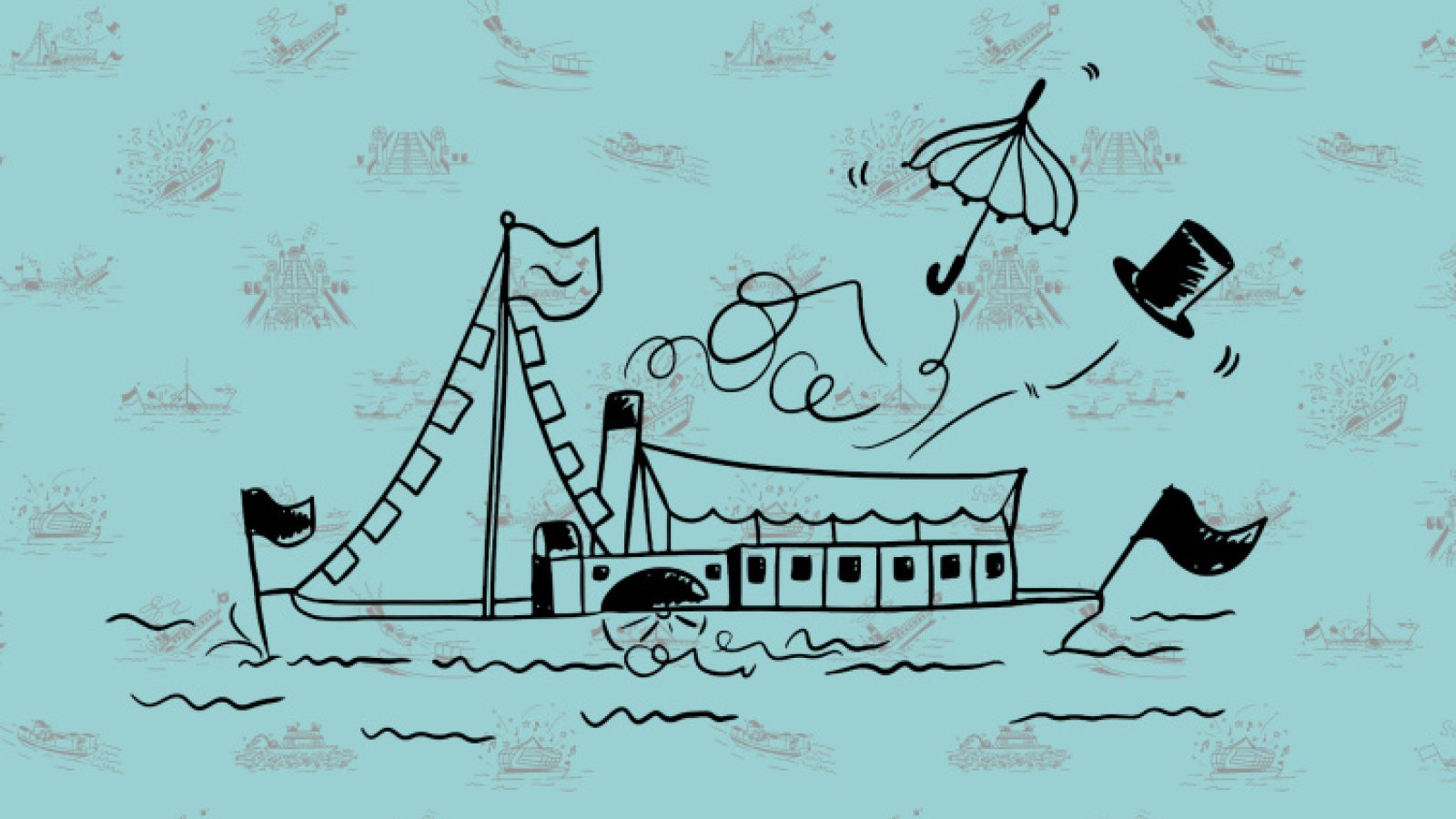 Spielerische Illustration eines Salondampfers.